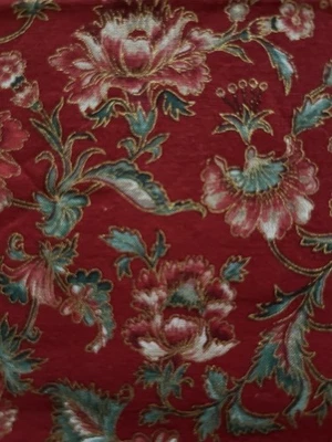 Woodblock Prints by Hoffman California Fabrics Maroon Floral 47” Long 42” Wide - Image 1 of 4