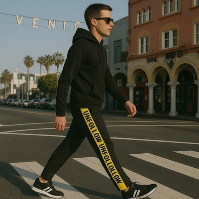 Calça jogger 36 nova com etiquetas INC Concepts Unfollow masculina preta casual listra amarela - Imagem 1 de 4