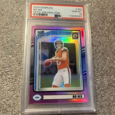 2024 Panini Donruss - Rated Rookie Bo Nix #369 Optic Preview Pink Prizm (RC) - Image 1 of 4
