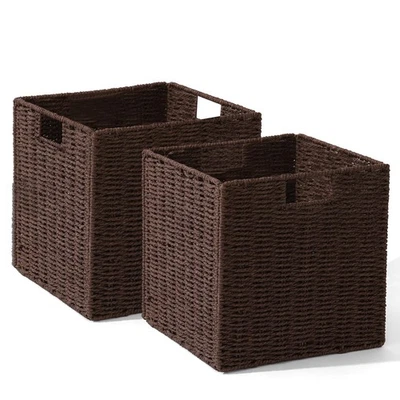 Set of 2 Hand-Woven Rope Wicker Baskets, Storage Basket, Foldable Cube Storag... - Image 1 of 4