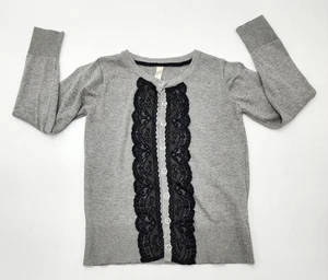 Cherokee Womens Dress Sweater Gray With Black Lace Accents Size L - Picture 1 of 14