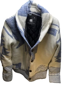 American Stitch blau weiß Aztekenmuster gesteppt Ranch Pullover grob dick Gr. M - Bild 1 von 8