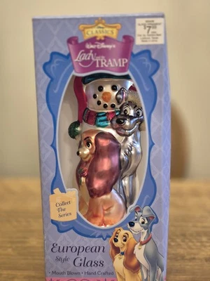 Disney "Lady and the Vagabundo" Adorno de Vidrio Estilo Europeo 1999 Santa's Best De Colección Foto 1 de 3