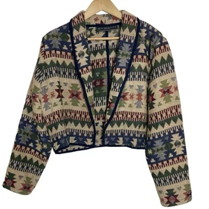 Chaqueta Manta Vintage Tapiz Negro Crema Suroeste Abrigo Boho Mediano - Imagen 1 de 6