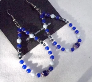 Black and Turquoise Magnesite Beaded Earrings, Southwestern Made - Picture 1 of 3