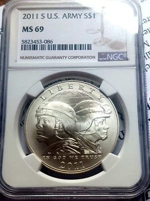 2011 S US ARMY $1 NGC MS69 - Image 1 of 3
