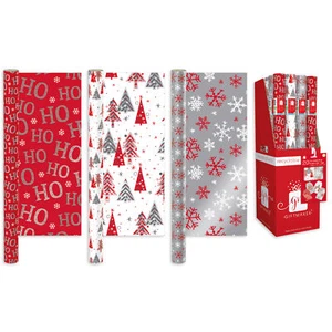 3 Stück Geschenkpapierrollen 4 m rot & weiß Weihnachten Design - Bild 1 von 1