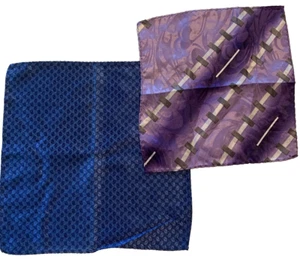 2x Silk Pocket Square Handkerchief Size 10 x 10 Blue 8.5 x 8.5 Purple - Picture 1 of 3
