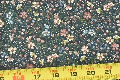 13" Long, Vintage, Colorful Calico on Navy Quilt Cotton, Springs, P9168 - Image 1 of 4