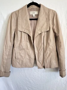 Caslon 100% Leather Jacket Size Small Soft Tan Beige Moto Classic Minimalist - Picture 1 of 24