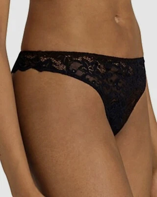 $54 Hanro Women Black Luxury Moments Lace Thong Intimates Panties Size L - Image 1 of 4