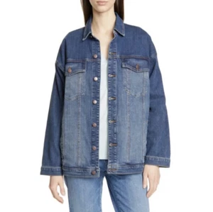 Eileen Fisher Oversized Stretch Organic Cotton Denim Jacket Aged Indigo Size XS - Picture 1 of 6