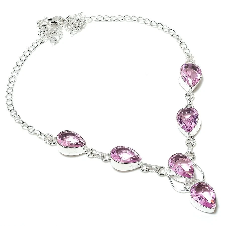 Pink Kunzite Gemstone Handmade 925 Sterling Silver Jewelry Necklaces Sz 18" - Image 1 of 1