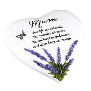 Piedra del corazón junto a la tumba con temática de lavanda Widdop - piedra del corazón conmemorativa de mamá - Imagen 1 de 1