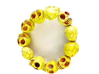 Pulsera elástica calaveras de cerámica amarilla aproximadamente 7" #17539 Foto 1 de 3