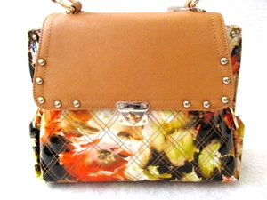Sharif Brown & multi-color Floral Design studded small purse - NWT - Picture 1 of 11