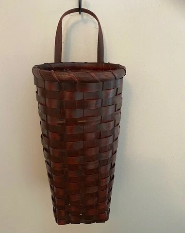 Tall Woven Wall Hanging Round Basket 17" x 6 1/2" Red Color Cover