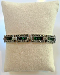 DBJ Dee Berkley Emerald Rhinestone Sterling Silver 925 Bracelet EUC - Picture 1 of 8