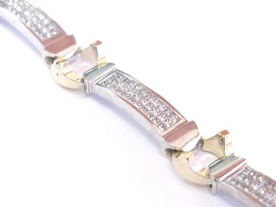 Princess Cut NATURAL Diamond TWO-Tone SOLID Gold Bracelet 7.5" 4.00CT - Image 1 of 4