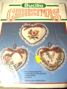 Bucilla Victorian Hearts Ornaments Set of 3 Counted Cross Stitch Kit 82545 NEW 3 - Picture 1 of 4