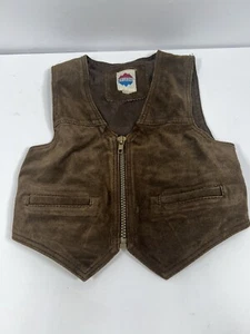 Vintage New Legends Vest Kids Suede Brown Zip 80’s 90’s Biker - Picture 1 of 8