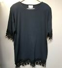Catherine Cole Top Women's Cotton Floral Lace Trim Tunic Black One Size Fits All