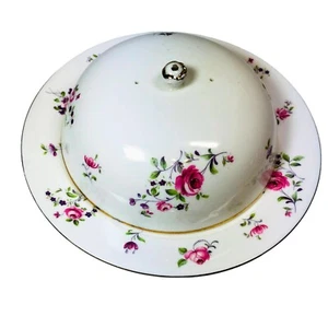 Plato para magdalenas cubierto ventilado Crown Staffordshire rosa inglés porcelana de hueso fino - Imagen 1 de 4