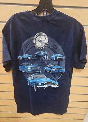 Nice looking Navy Blue shirt, circle of various blue MUSTANGS, size Medium Foto 1 de 2