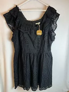 RYEGRASS NEW Dress Black Boho Eyelet Plus 3X Cotton Elastic Waist Lined Ruffles - Picture 1 of 3