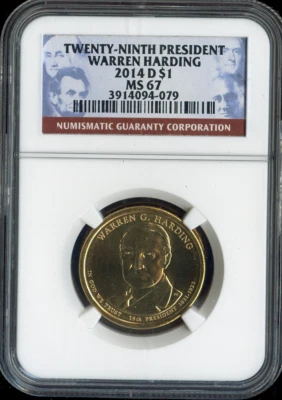 2014-D Warren Harding Dollar NGC MS67 Business - 29th U.S. President - Image 1 of 2