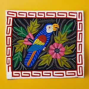 Mola Textil Papagei Vogel Kuna Vintage Volkskunst Panel Panama 14,75" x 12,5" - Bild 1 von 3