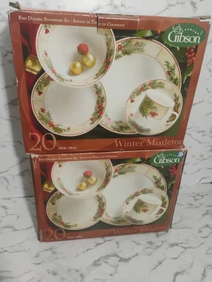 Gibson Christmas Mistletoe Christmas Dinnerware Set 24 Pieces Holly Berries Box - Image 1 of 4