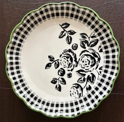 "Juego de 4 platos de ensalada a cuadros de gres con barril de galletas negro blanco 8,5""" Foto 1 de 4