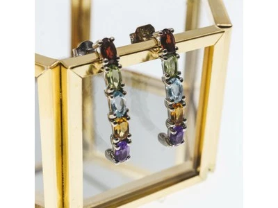 Pendientes de varias piedras preciosas de plata de ley 925 Foto 1 de 4