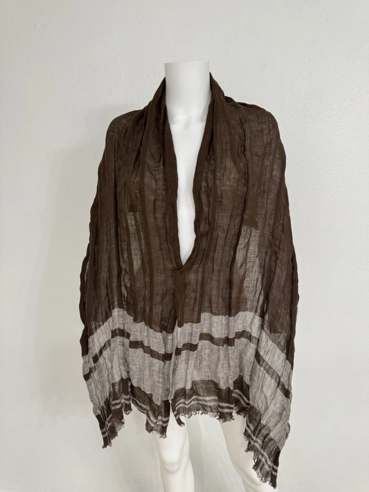 Brunello Cucinelli 亚麻披肩围巾 巧克力 棕色 中性 30 英寸 x 70 英寸 男女皆宜 — 第 1/4 张图片