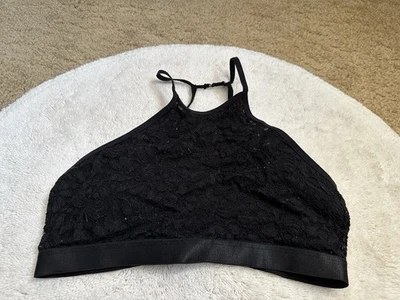 Free Press Black Lace High Neck Bralette Size Small Adjustable Straps Hook Back - Image 1 of 4