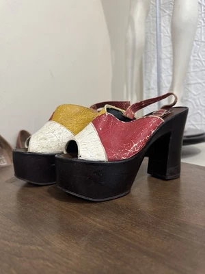 Vintage 1960s Platform Shoes-block Heel-Disco-Hippie-mod-As Is-Size 9 - Image 1 of 4