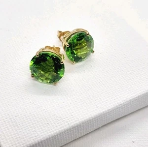 STERLING SILVER Stud Earrings Charteuse Green Quartz Gold Overlay Butterfly Gift - Picture 1 of 9