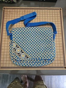 Vera Bradley Riviera Blue Front Flap Messenger Bag Floral Large Double Buckle - Picture 1 of 8