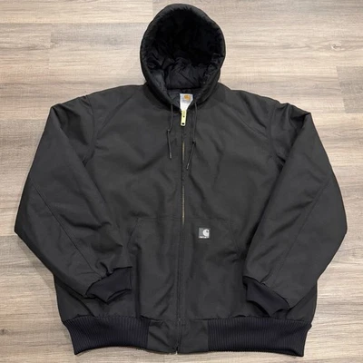 Vtg Carhartt J133 BLK Jacket Hooded Full Zip Nylon Quilt Lining Black Mens XLT - Image 1 of 4