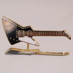 Vintage Miniature Explorer Guitar Pin Black Music Gifts Jewelry Gold Plated - Picture 1 of 5