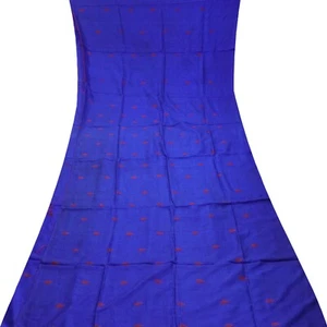 Vintage Blue 100% Pure Silk Handwoven Sari Remnant 5YD Craft Fabric Silk Scrap - Picture 1 of 4