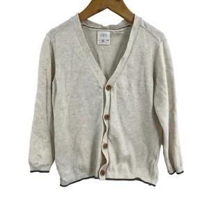 Zara Kids 4/5 Knit Cardigan Sweater Oatmeal V Neck - Picture 1 of 3