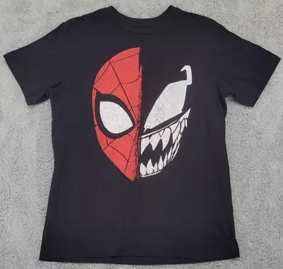 Marvel Youth XL (14/16) Spiderman and Venom Split Face Black T-Shirt Mad Engine - Image 1 of 4