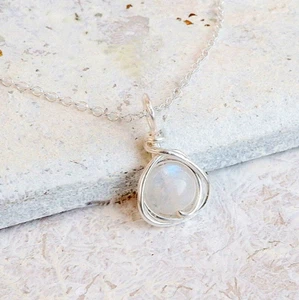 Handmade Rainbow Moonstone Sterling Silver Necklace June Birthstone Gift Wrapped - Picture 1 of 6