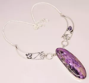 Natural Russian Charoite Amethyst Quartz 925 STERLING SILVER PLATED NECKLACE - Picture 1 of 1