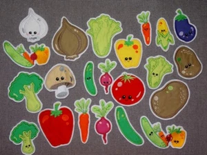 Gemüse Gurke Salat Paprika Kartoffel Möhre Zwiebel Aufnäher Applikation  - Bild 1 von 4