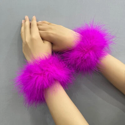 2 piezas puños de plumas de avestruz pulseras de piel para mujeres anillo para el cabello pulsera esponjosa Foto 1 de 4