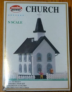 Model Power N #1575 Building Kit w/Fence & Grass Mat -- Church - Picture 1 of 1