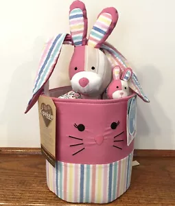 Bunny Plush Easter Basket, Pink Stuffed Animal, Upcycled Plush Basket 4 Pieces - Picture 1 of 4
